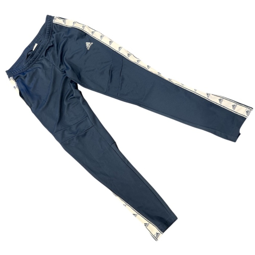 Adidas blue track pants with logo side stripes